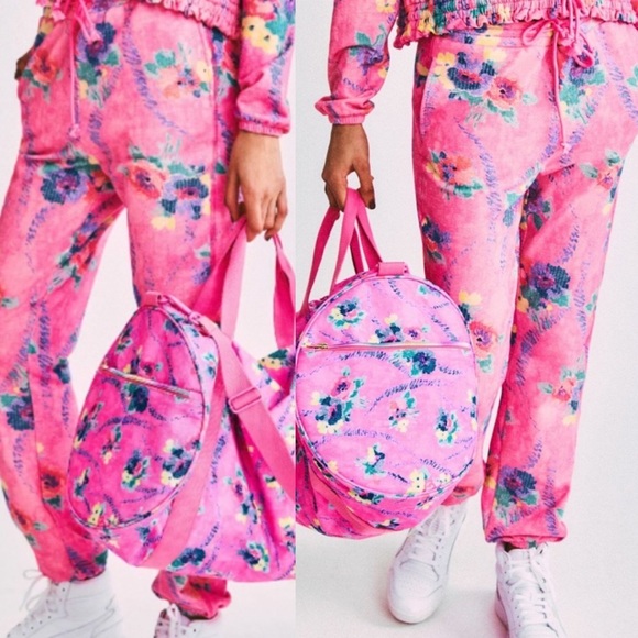 LoveshackFancy x Beach Riot Banded Sweatpants in Hints of Hibiscus - Picture 7 of 7